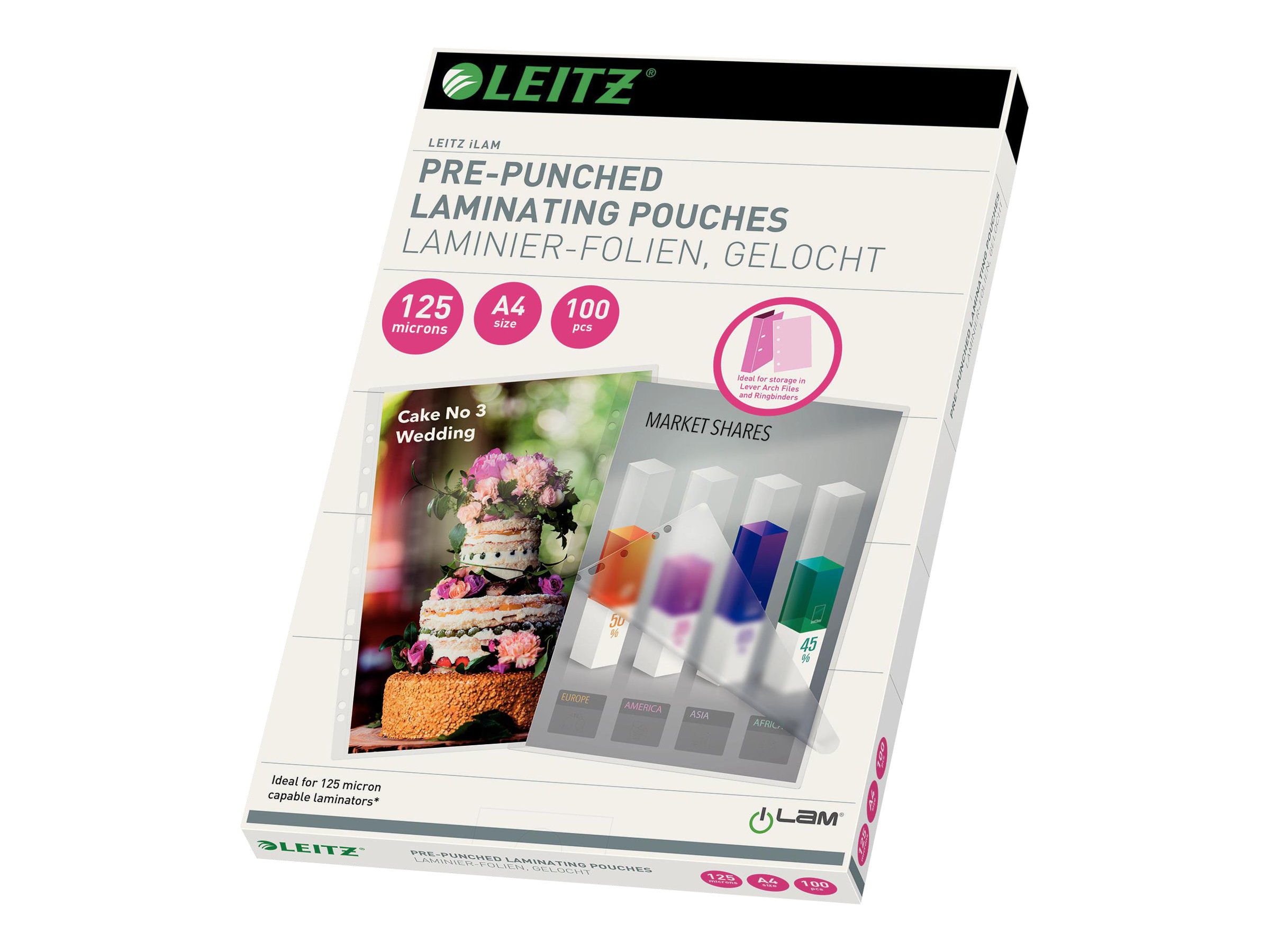 100 LEITZ Laminierfolien glaenzend fuer A4 125 micron Universal-Lochung 100 LEITZ Laminierfolien glaenzend fuer A4 125 micron Universal-Lochung