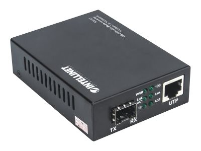 INTELLINET Medienkonverter 10GB SFP+ 1Port und 1 Port 10 GB RJ45 100m max Reichweite inkl. Netzteil