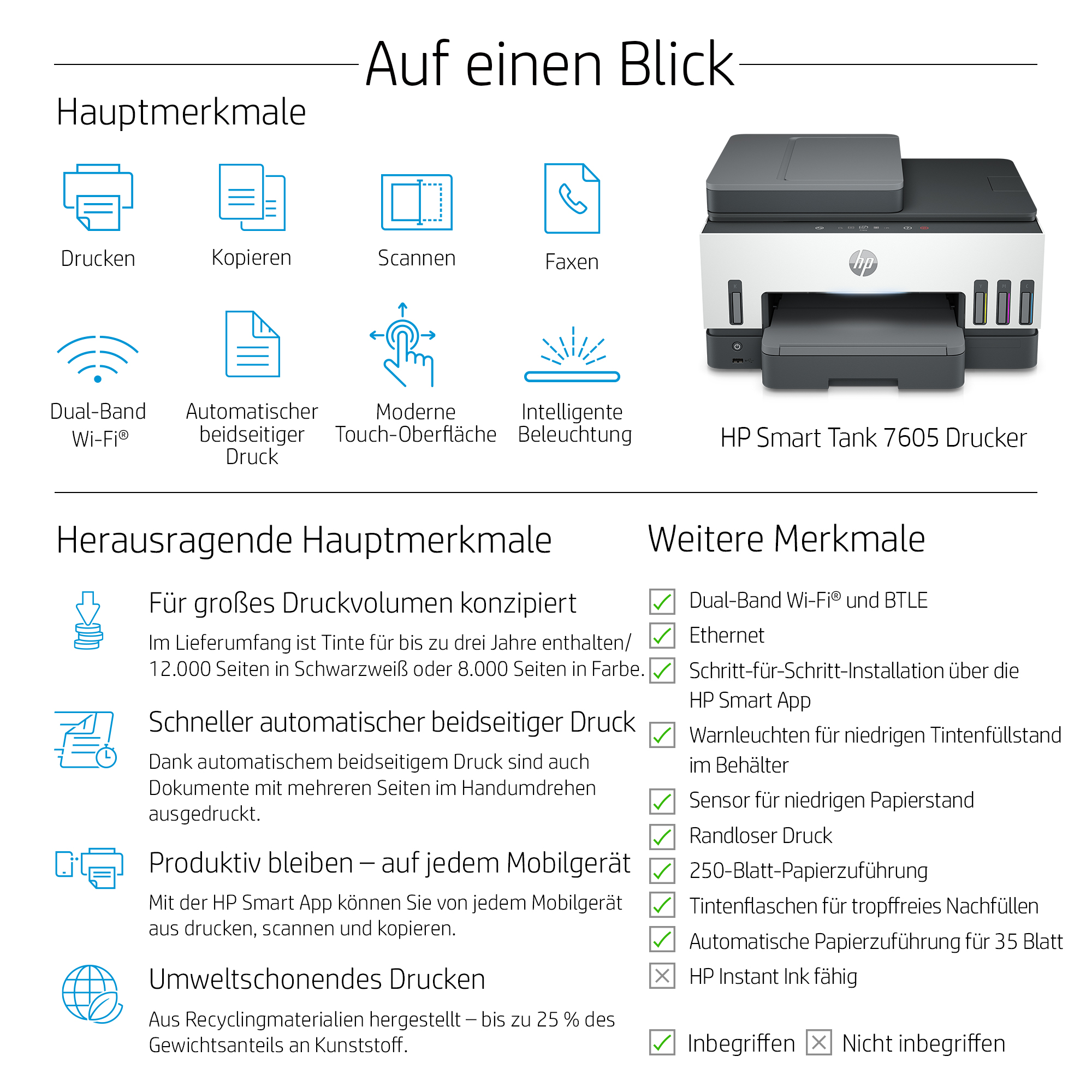HP Smart Tank 7605 4 in 1 TintenstrahlMultifunktionsdrucker grau