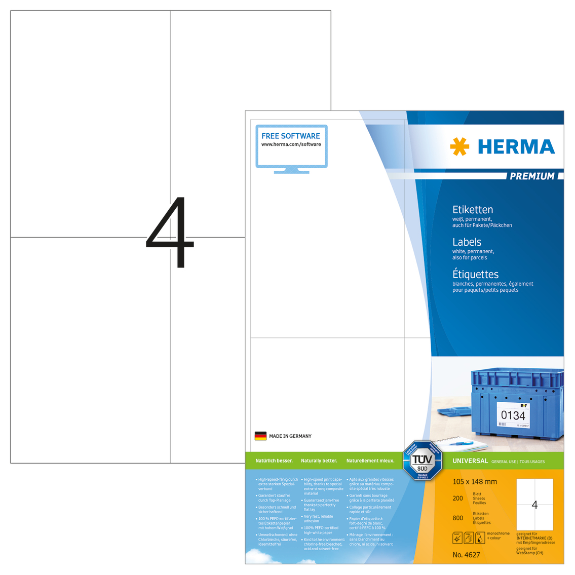 800 HERMA Etiketten 4627 weiss 105,0 x 148,0 mm
