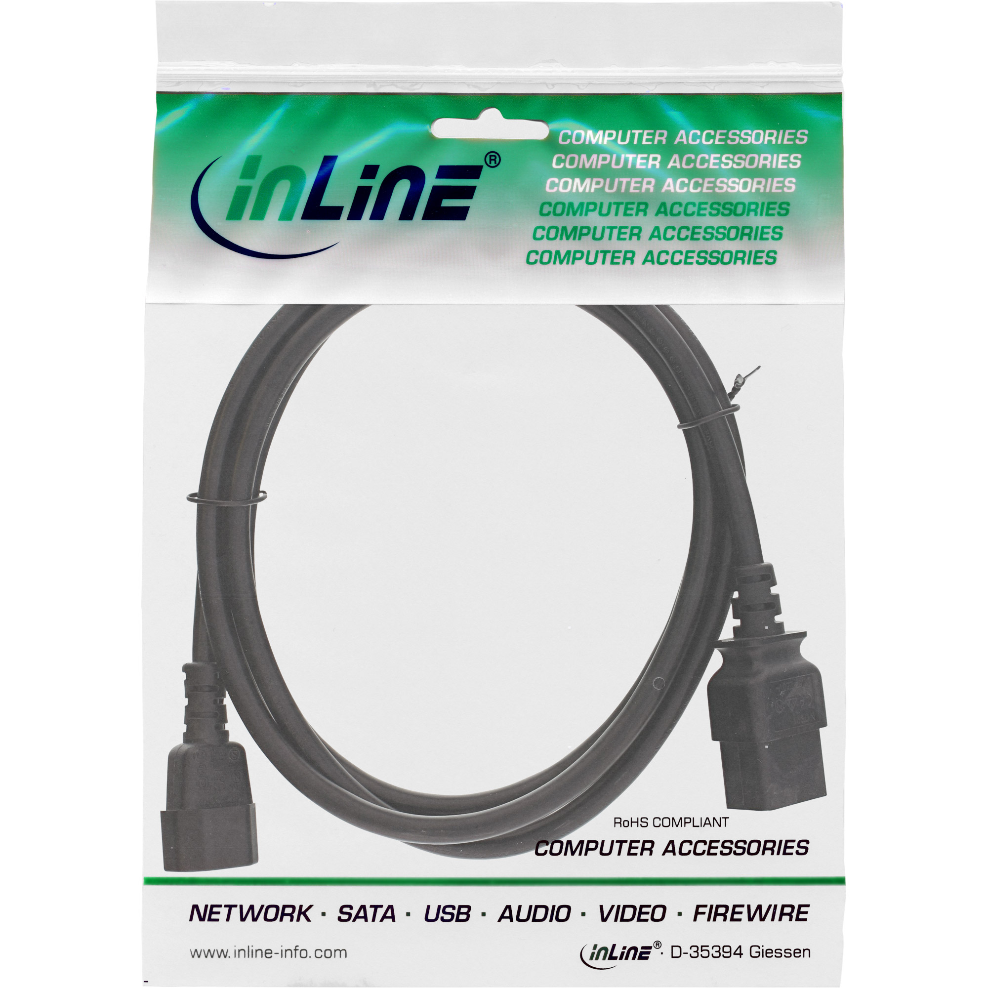 INLINE Netz Adapterkabel IEC-60320 C14 zu C19 3x 1,5mm2 max. 10A schwarz 2m