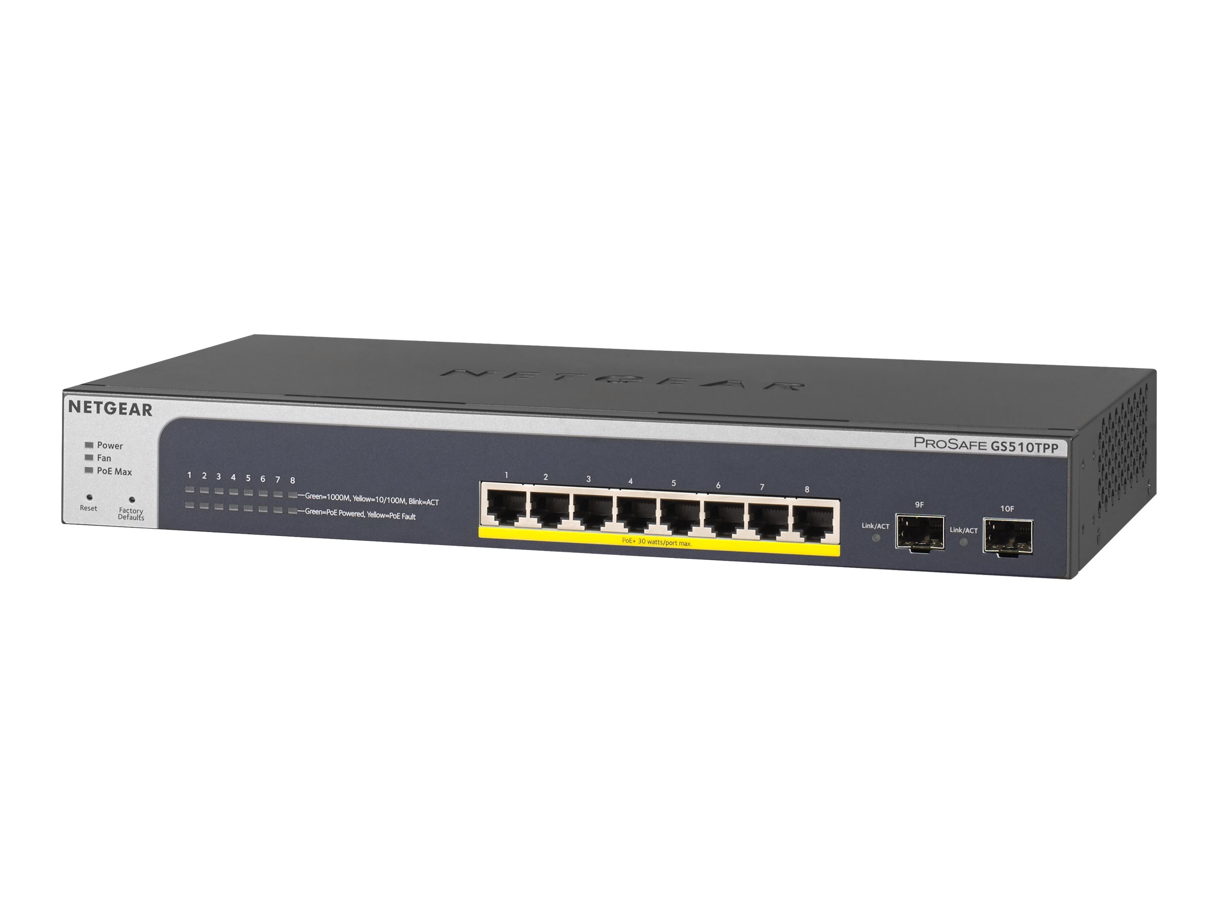 NETGEAR 8-Port PoE+ Gigabit Ethernet Smart Managed Switch mit 2 SFP Ports 190W GS510TPP NETGEAR 8-Port PoE+ Gigabit Ethernet Smart Managed Switch mit 2 SFP Ports 190W GS510TPP