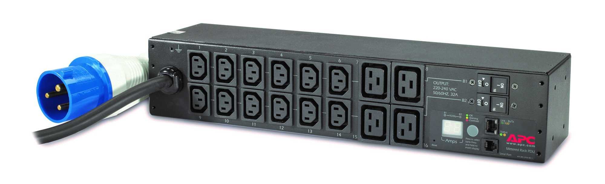 APC Rack PDU Metered 2U 32A 230V (12)C13S & (4)C19 Cord Length (3.7 meter) IEC309