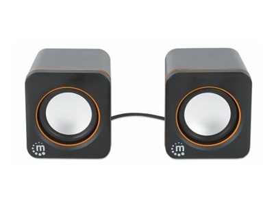 MANHATTAN Lautsprecher für PC und Laptop 2600 Series zwei verbundene Lautsprecher 1,4 m USB-Kabel USB-C/USB-A-Adapter schwarz/orange