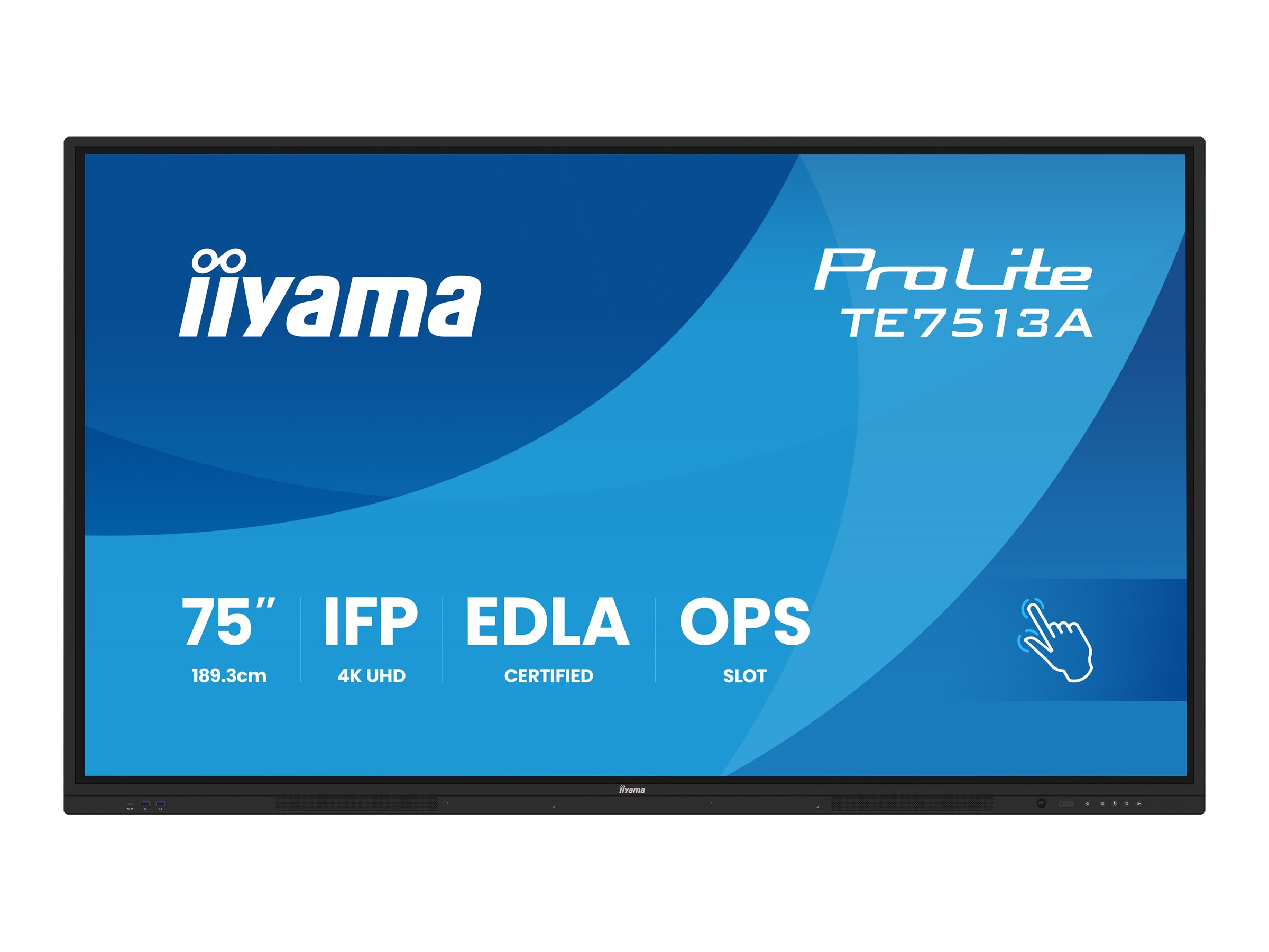 IIYAMA TE7513AB1AG 190,5cm 75Zoll iiWare21E EDLA GoogleGMSapps Android 14 8128GB 40Points PureTouch IR 3840x2160 UHD IPS