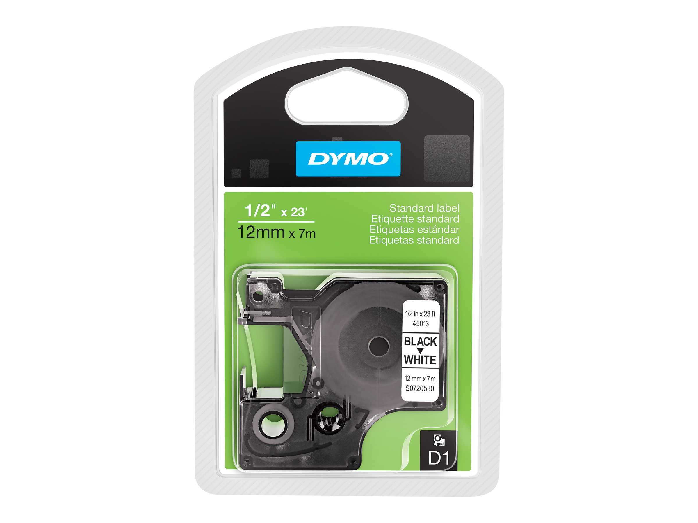 DYMO Schriftband D1 45013 S0720530, 12 mm schwarz auf weiÃ