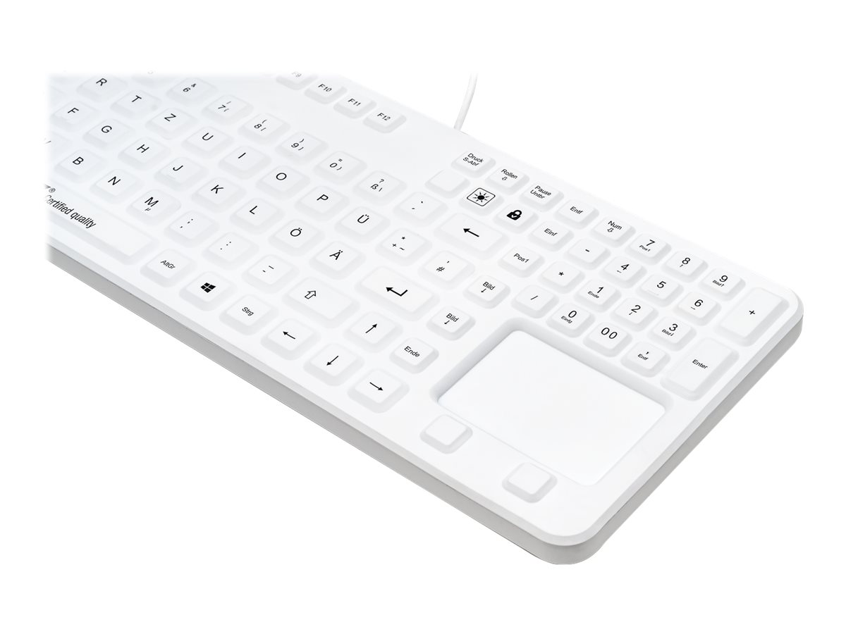 GETT GCQ CleanType Prime Touch+ Siilikon Tastatur m.touchpad m.NUM-block m.Magneten IP65 bel. Tasten USB Farbe: weiss Layout: CH