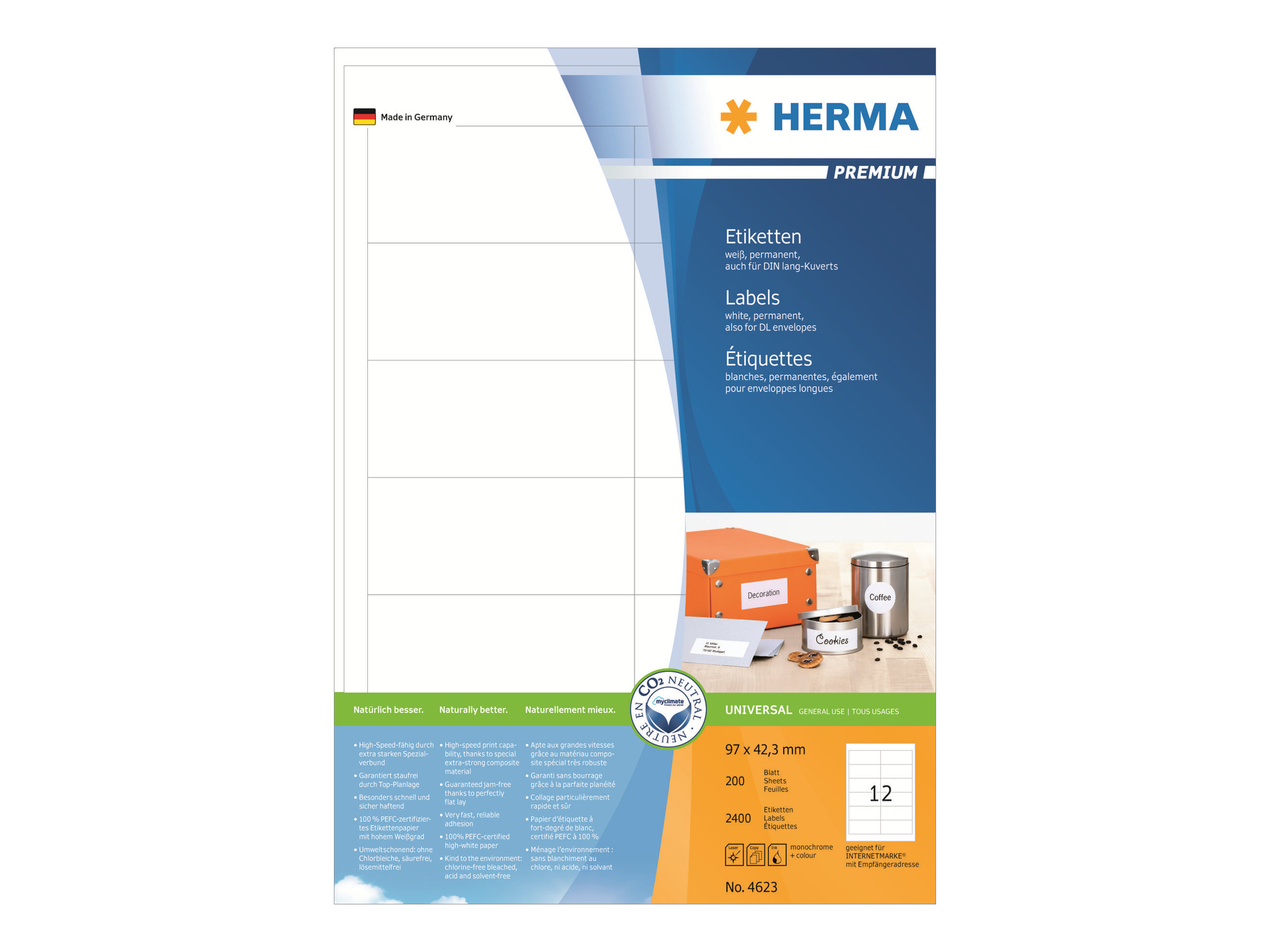 2.400 HERMA Etiketten 4623 weiss 97,0 x 42,3 mm 2.400 HERMA Etiketten 4623 weiss 97,0 x 42,3 mm
