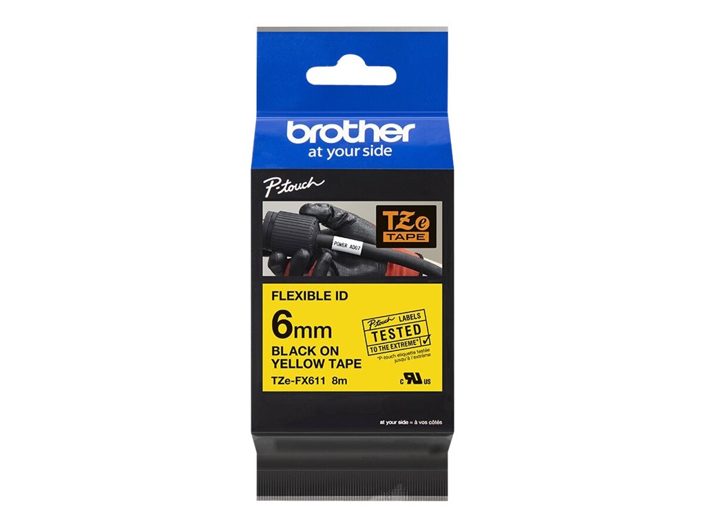 Schriftbandkassette Brother  6mm gelb/schwarz  TZEFX611