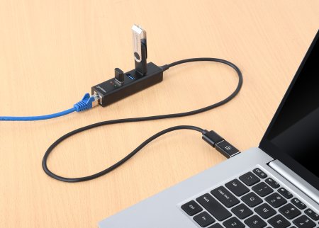 MANHATTAN 3Port USB 30 TypC TypA KomboHub mit GigabitNetzwerkadapter 5Gbits SuperSpeed USB Stromversorgung über USB schwarz