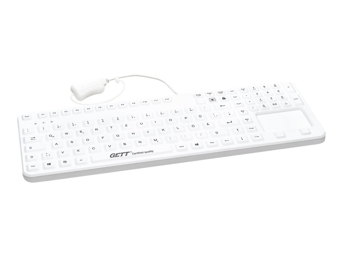 GETT GCQ CleanType Prime Touch+ Siilikon Tastatur m.touchpad m.NUM-block m.Magneten IP65 bel. Tasten USB Farbe: weiss Layout: DE GETT GCQ CleanType Prime Touch+ Siilikon Tastatur m.touchpad m.NUM-block m.Magneten IP65 bel. Tasten USB Farbe: weiss Layout: DE