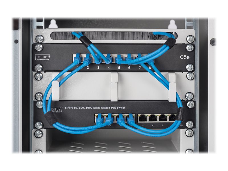 DIGITUS 25,4cm 10Zoll 8-Port Gigabit Ethernet PoE switch 8 x 10/100/1000Mbps RJ45 PoE 96W inkl. 10Zoll Winkel