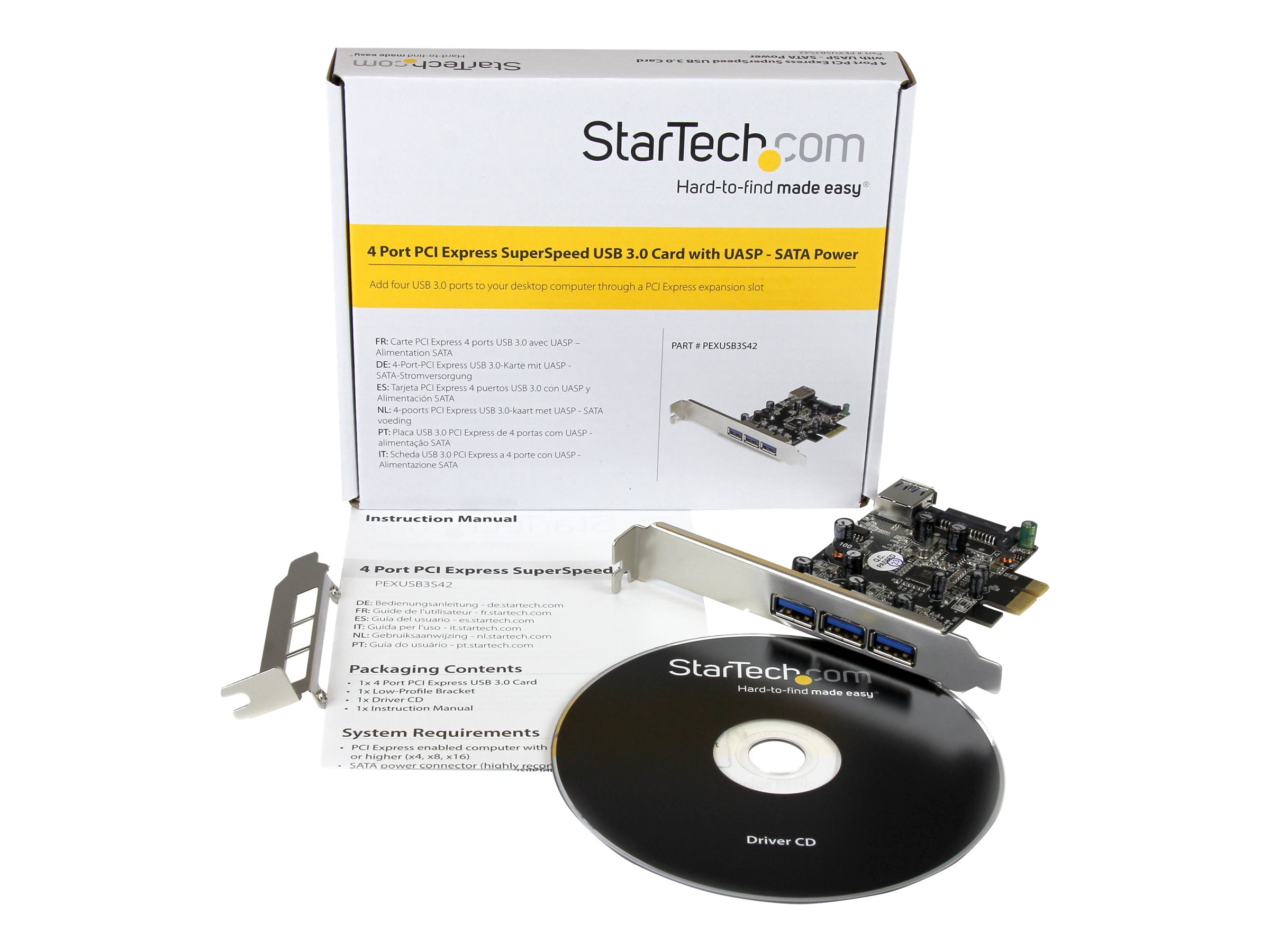 StarTech.com 4 Port PCI Express USB 3.0 Karte - 4-fach PCIe USB 3.0 Schnittstellenkarte - 3 Externe und 1 Interner Anschluss - USB-Adapter - PCIe 2.0 - USB 3.0 x 4