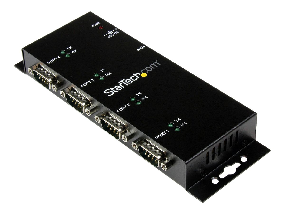 STARTECHCOM 4 Port USB auf Seriel RS232 Adapter Hub Industriell DINScheinen Wandmontagefaehig USB auf Seriell DB9 Konverte