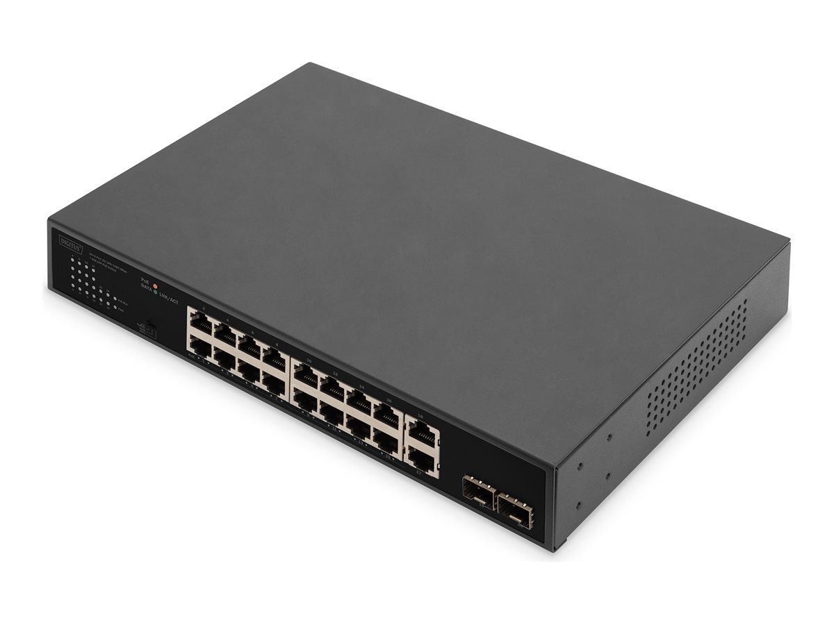 DIGITUS 16+2 Port 10/100/1000 Mbps + 2 Gigabit SFP PoE Switch DIGITUS 16+2 Port 10/100/1000 Mbps + 2 Gigabit SFP PoE Switch
