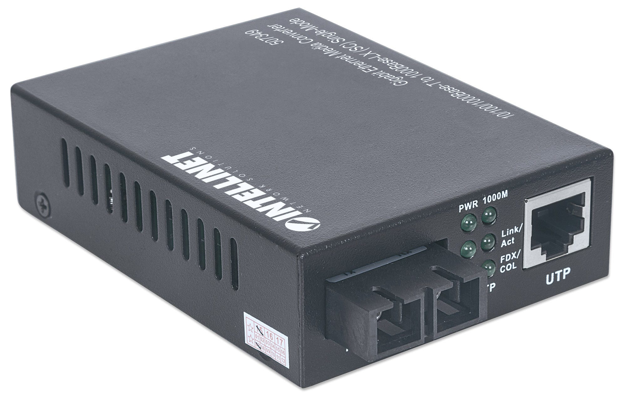 INTELLINET Gigabit Ethernet Singlemode Medienkonverter 101001000BaseT auf 1000BaseLX SC Single Mode Reichweite bis 20 km