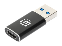 MANHATTAN USB-A auf USB-C-Adapter USB 3.2 Gen 2 Typ A-Stecker auf Typ C-Buchse 10 Gbit/s SuperSpeed+ USB 3 A Aluminium schwarz