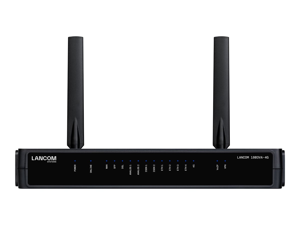 LANCOM 1803VA4G SDWAN VoIP gateway with VDSL2ADSL2 modem Annex ABJM 1x SFPTP 1x WAN eth for connecting external modems LTE