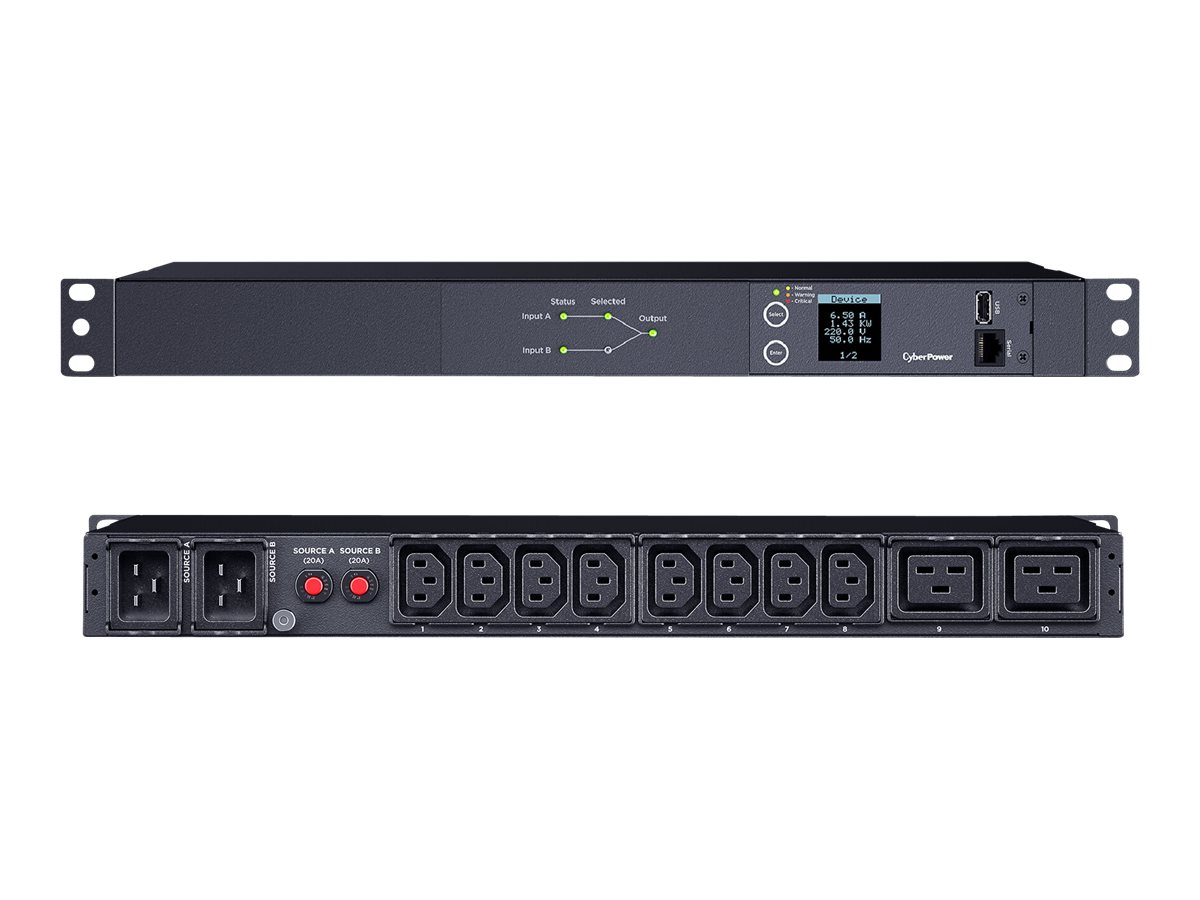 CYBERPOWER METERED ATS PDU PDU24005 230V/20A 1U 8x IEC-320 2x IEC C19 Outlets serieller Port PowerPanel Center Software
