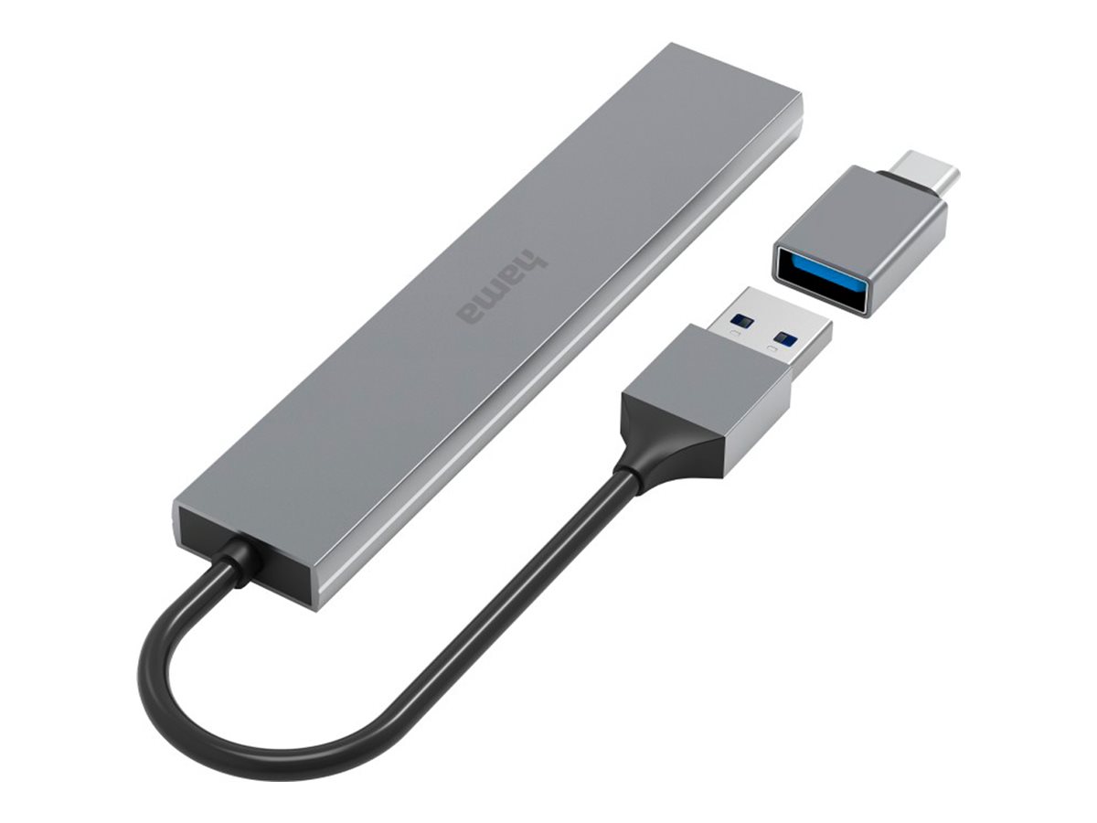 hama USB-Hub Ultra Slim 4-fach grau hama USB-Hub Ultra Slim 4-fach grau