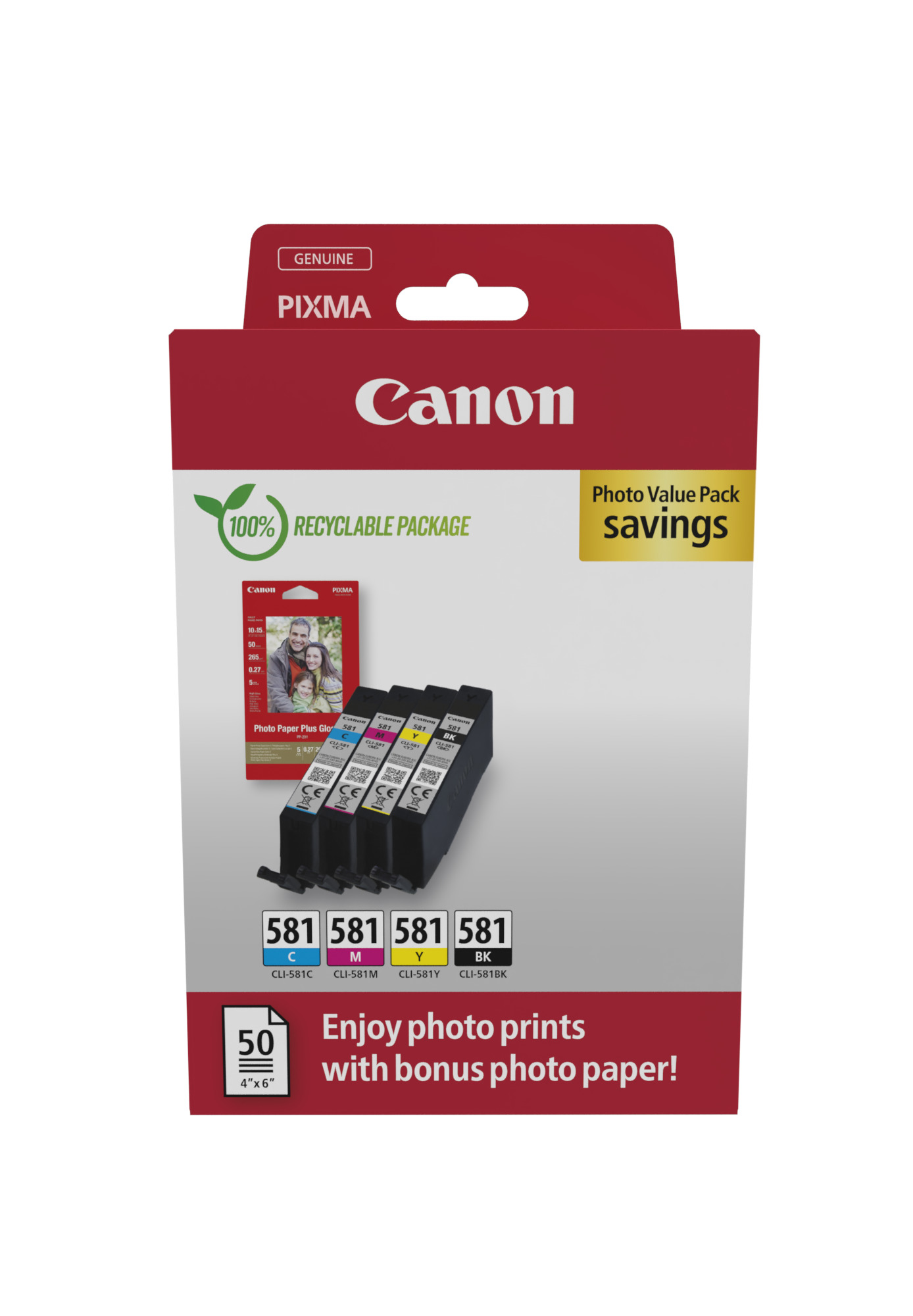 Canon CLI581 BKCMY schwarz, cyan, magenta, gelb Druckerpatronen Fotopapier, 4erSet