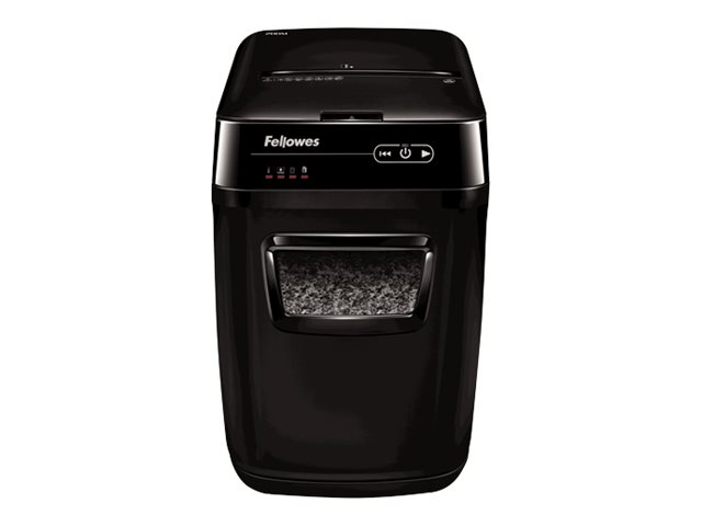 Fellowes AutoMax 200M Aktenvernichter mit Partikelschnitt P5, 2 x 14 mm, bis 200 Blatt, schwarz