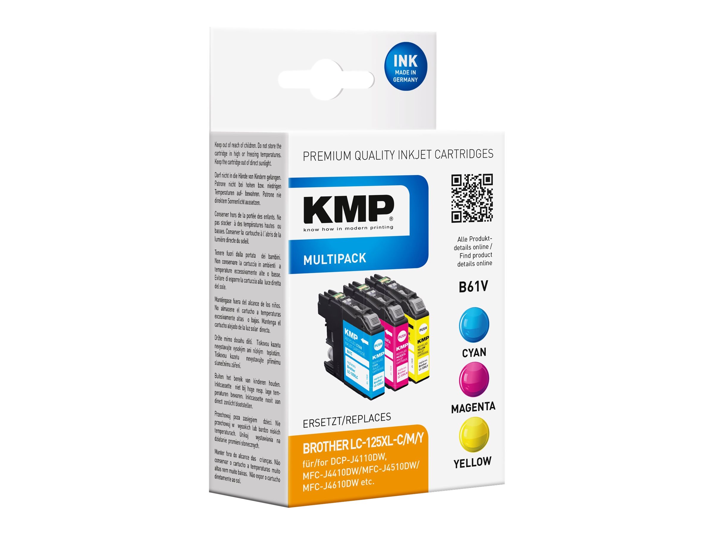 KMP B61V  cyan, magenta, gelb Druckerpatronen kompatibel zu brother LC-125XLRBWBP , 3er-Set