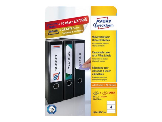 AVERY Zweckform Ordneretiketten L4761REV20 weiß, 30 Blatt