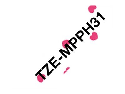 Brother laminiertes Schriftband P-Touch TZe-MPPH31 - 12 mm x 4 m - Schwarz auf rosa Herzen