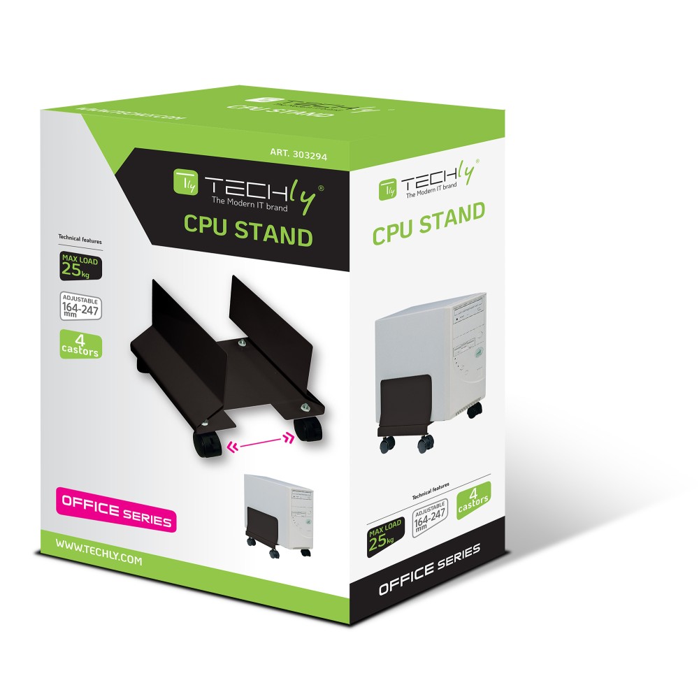 Techly PC-Wagen Rollen Metall Schwarz