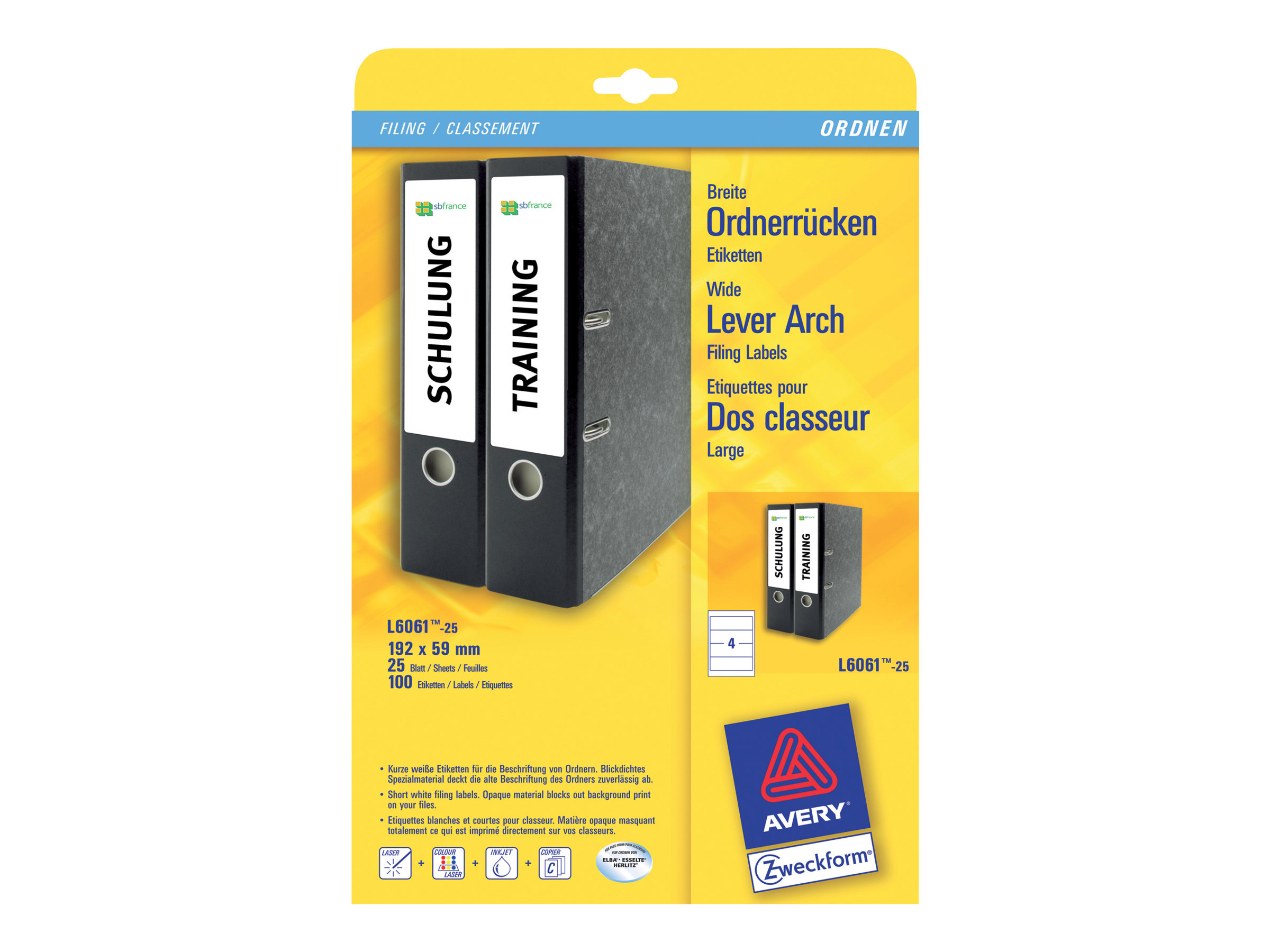 120 AVERY Zweckform Ordneretiketten L6061-25 weiss 120 AVERY Zweckform Ordneretiketten L6061-25 weiss