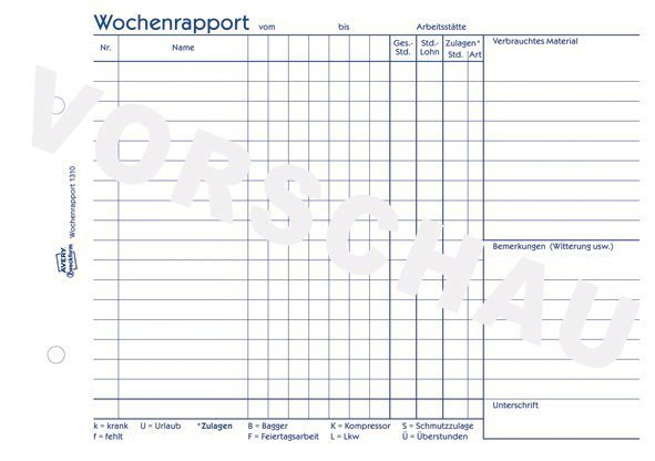 AVERY Zweckform Wochenrapport Formularbuch 1310