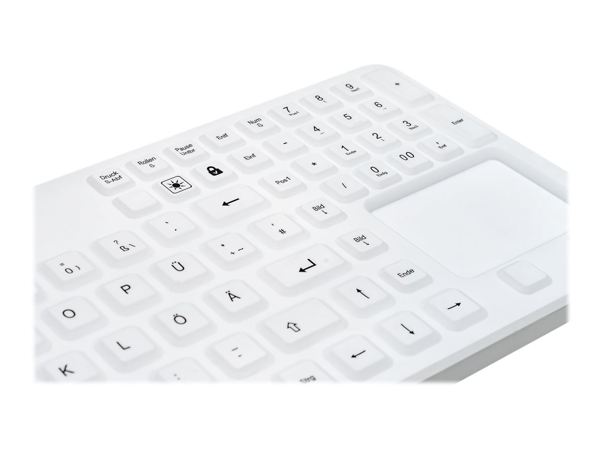 GETT GCQ CleanType Prime Touch+ Siilikon Tastatur m.touchpad m.NUM-block m.Magneten IP65 bel. Tasten USB Farbe: weiss Layout: CH