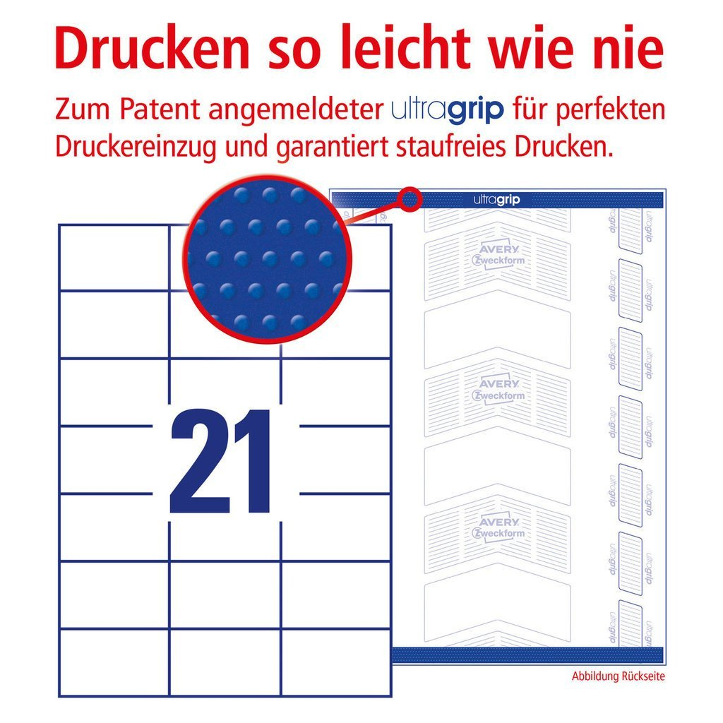 4.620 AVERY Zweckform Etiketten 3652-200 weiÃ 70,0 x 42,3 mm