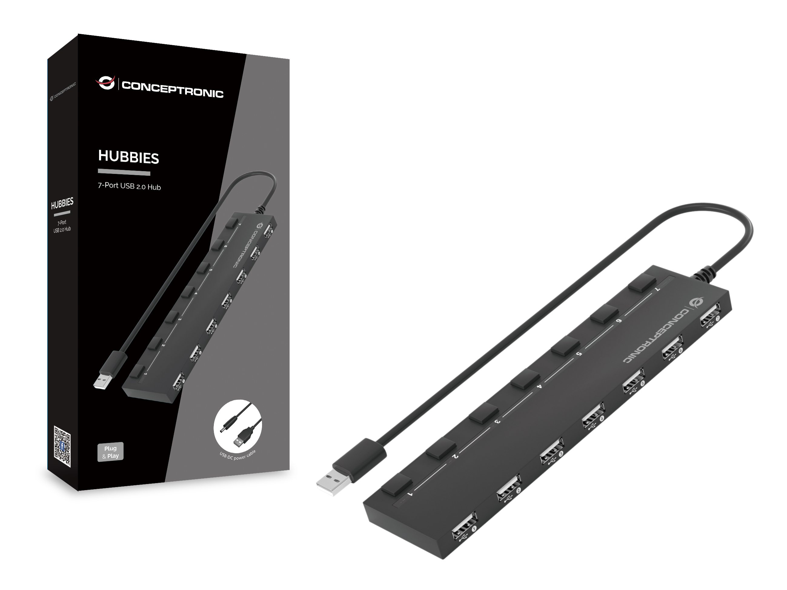 CONCEPTRONIC 7Port Hub USBA207xA20DC oNetz sw