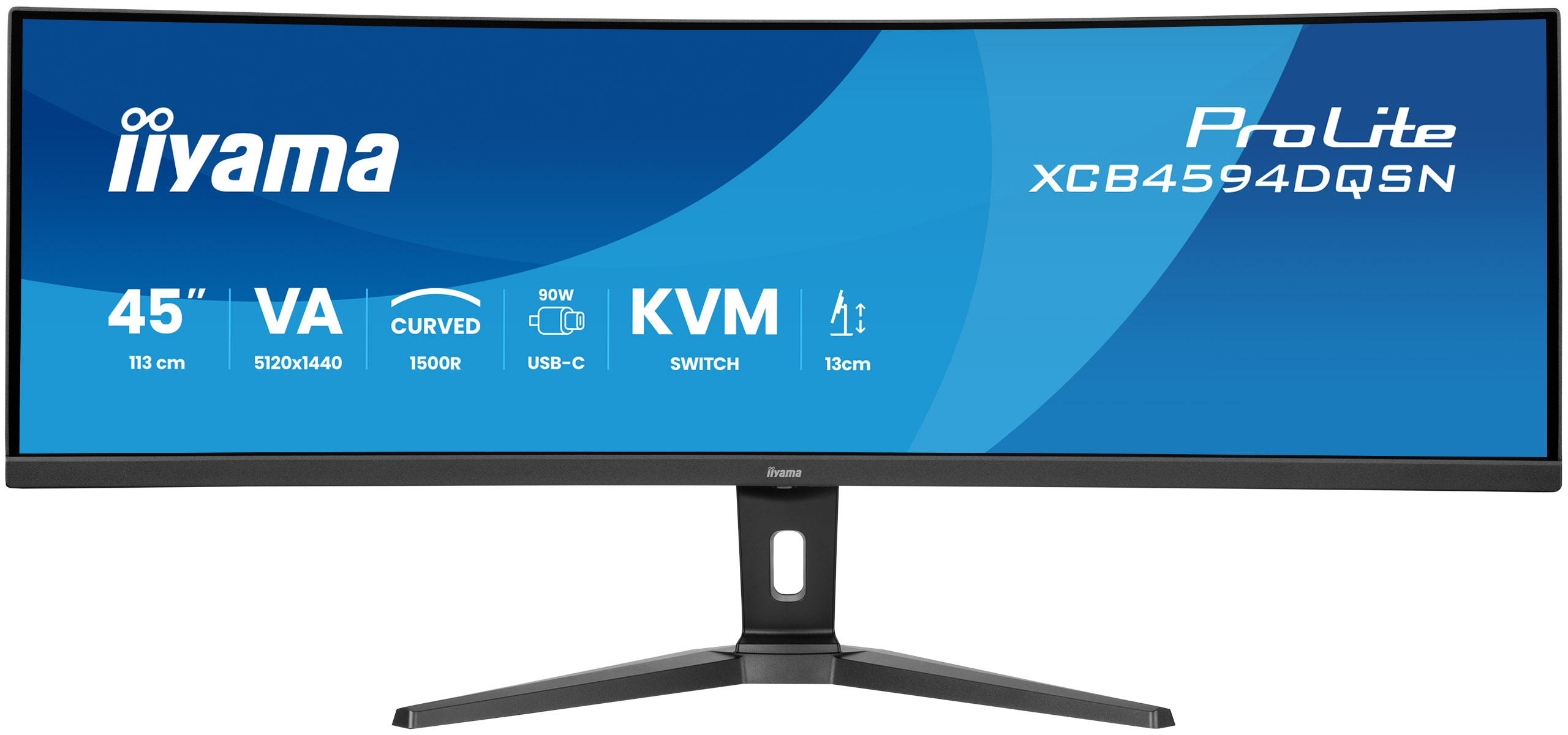 IIYAMA XCB4594DQSNB1 113,03cm 44,5Zoll ETE VA DQHD 165Hz 450cdm2 0,8ms MPRT Speakers USBC Dock DP 2xHDMI KVM 3xUSB32 13cm