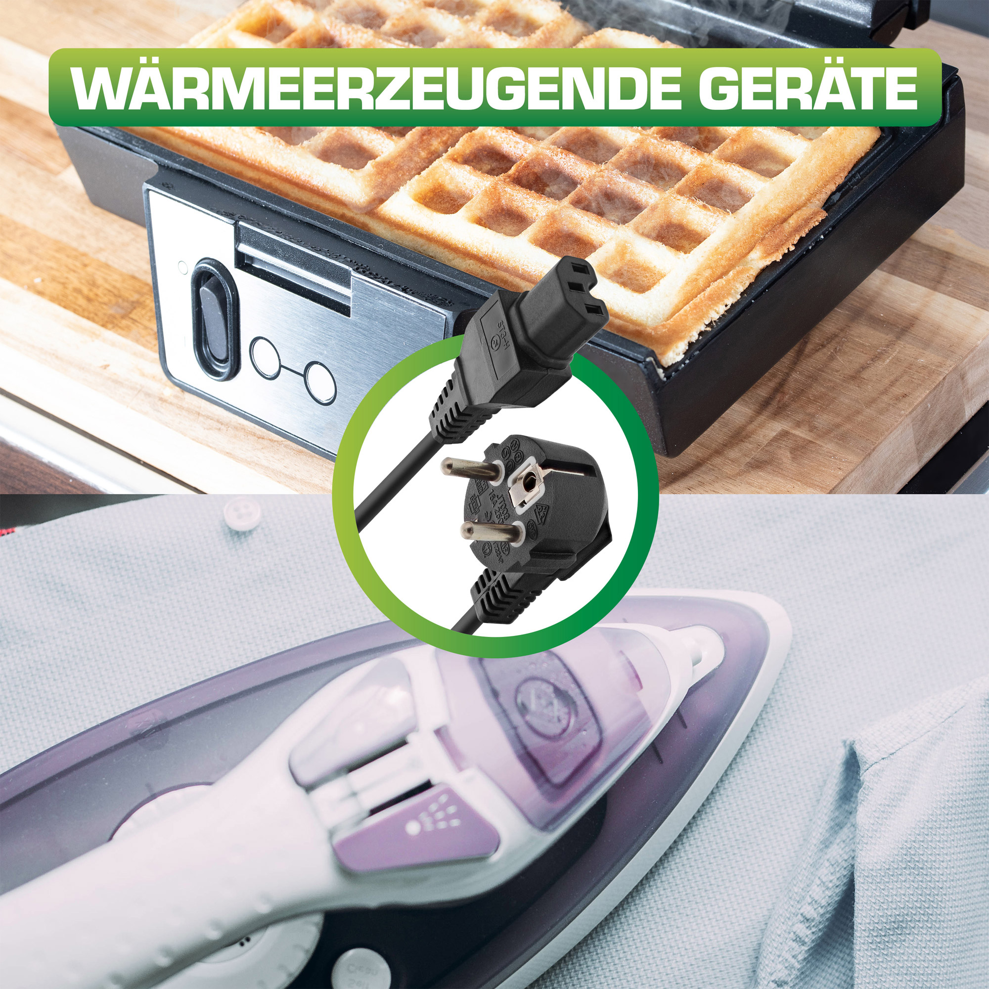 INLINE Netzkabel Schutzkontakt gewinkelt auf Warmgeraetestecker C15 gerade schwarz 18m