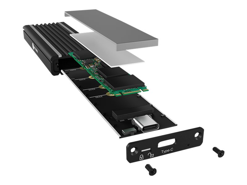 ICY BOX ext.Modding Gehaeuse NVME M.2 IB-1824ML-C31 M.2 SSD mit USB3.1 Type-C bis zu 10Gbits M-Key mit Schreibschutz + Coolpad
