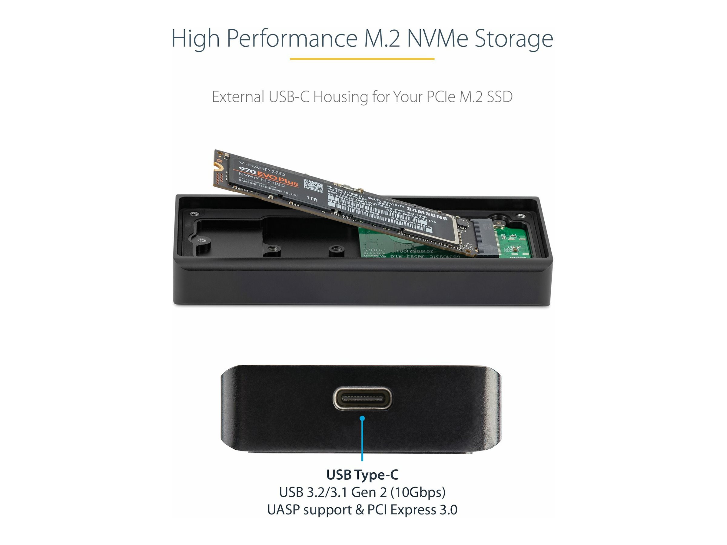 StarTech.com M2E1BRU31C M.2 NVMe PCIe SSD-Gehäuse (IP67 , robust, USB 3.1 Gen 2 (10 Gbit/s) USB-C) - Speichergehäuse - M.2 Card - USB 3.2 (Gen 2)