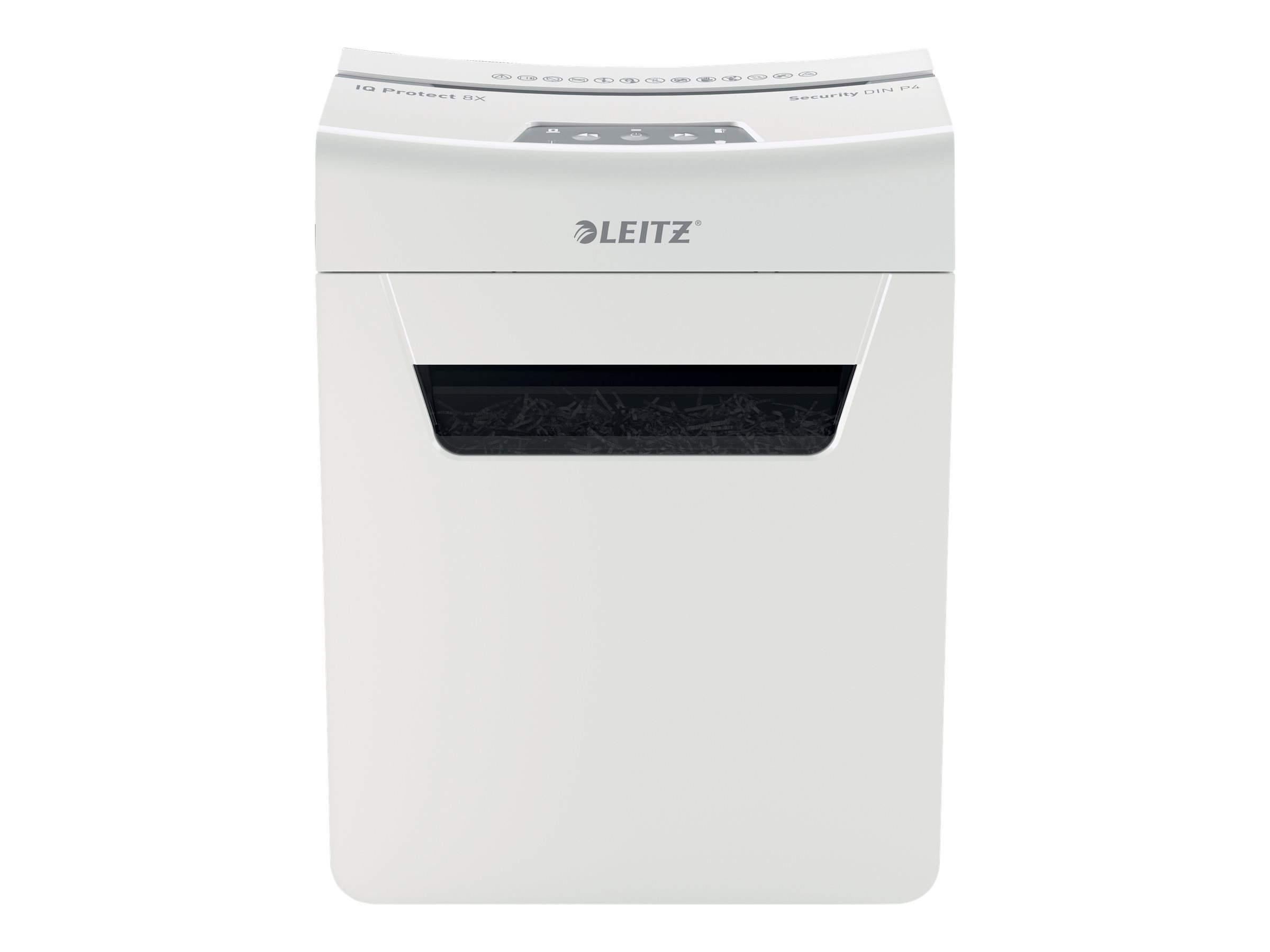 LEITZ IQ 8X Protect Premium Aktenvernichter mit Partikelschnitt P-4, 4 x 40 mm, bis 8 Blatt, weiss