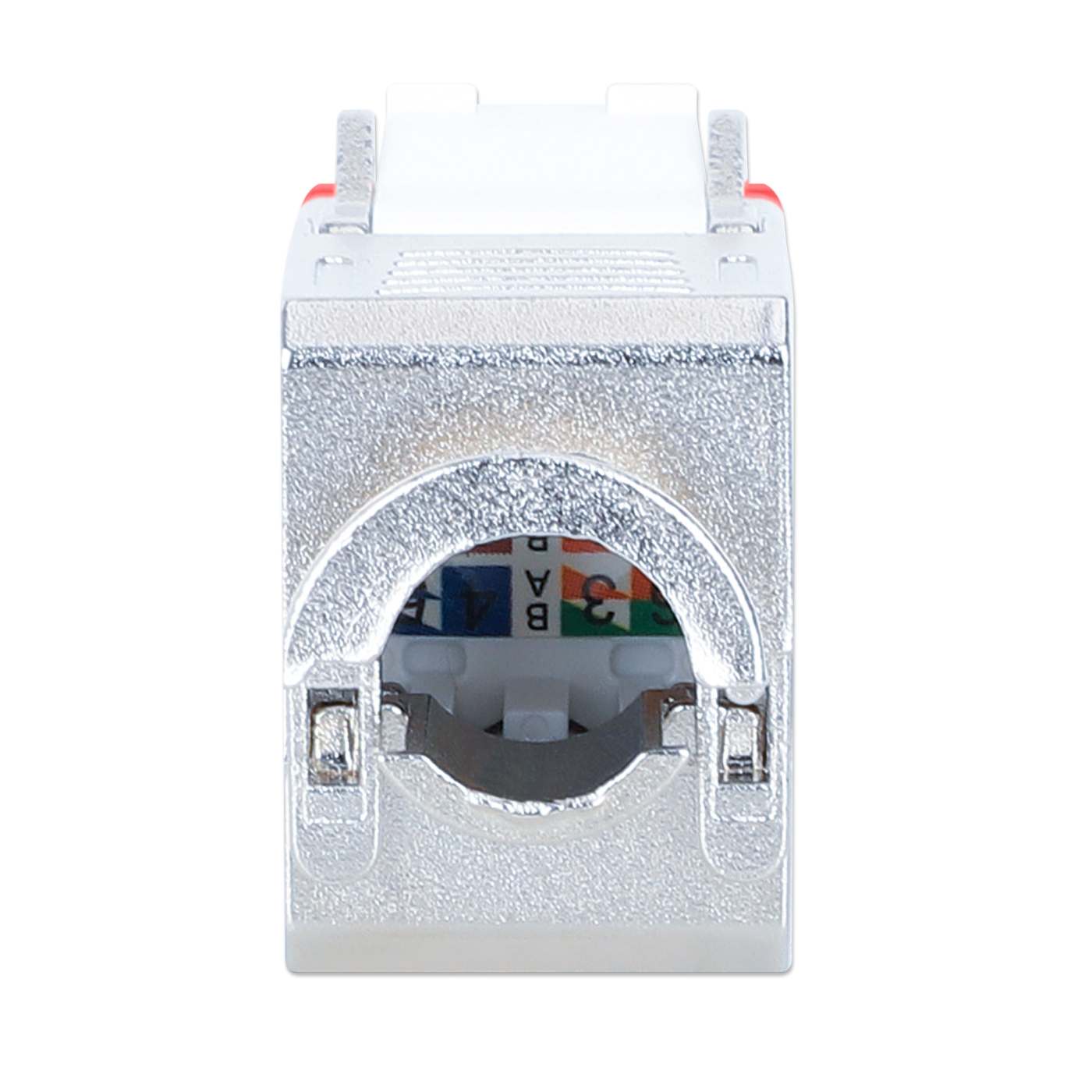 INTELLINET Cat6a 10G Slimline KeystoneModul STP werkzeuglos mit Rastclip für Massivdraht vergoldete Kontakte Metallgehäuse rot