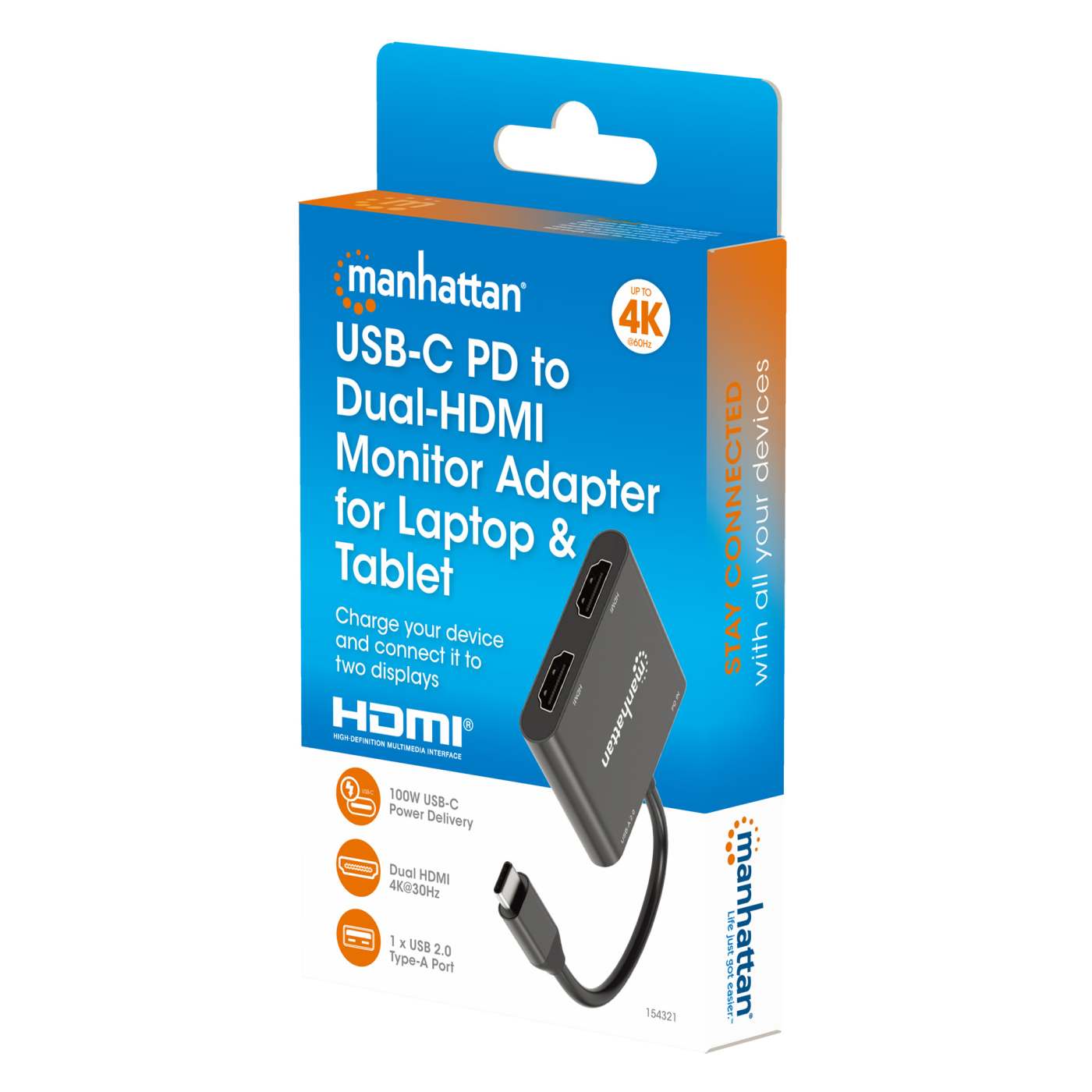 Manhattan USB-C PD Dual-HDMI Adapter 4K 60Hz