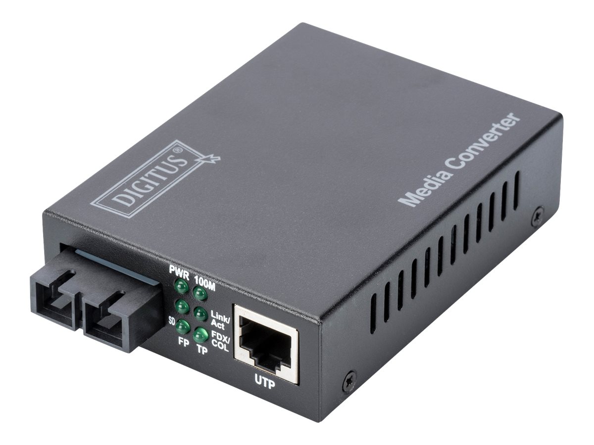 DIGITUS Fast Ethernet Medienkonverter SC 10/100Base-TX zu 100Base-FX wandelt drahtbasierte in Glasfasersignale bis 2Km multimode