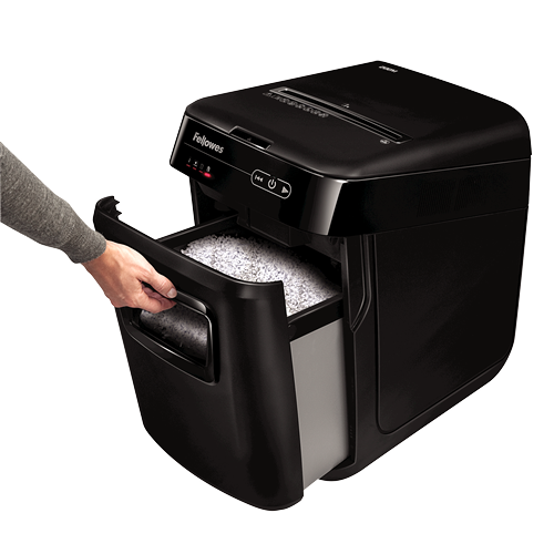 Fellowes AutoMax 200M Aktenvernichter mit Partikelschnitt P5, 2 x 14 mm, bis 200 Blatt, schwarz