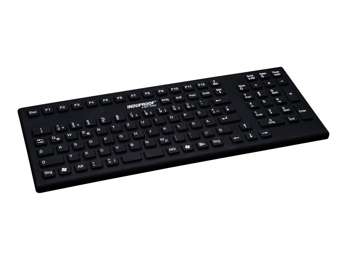 GETT InduProof Smart Classic Silikon Tastatur mit NUM-block 106 Tasten IP68 wasserdicht desinfizierbar USB Farbe: schwarz Layout: DE GETT InduProof Smart Classic Silikon Tastatur mit NUM-block 106 Tasten IP68 wasserdicht desinfizierbar USB Farbe: schwarz Layout: DE