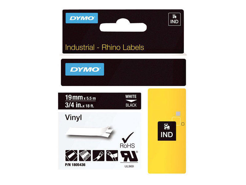 DYMO Schriftband RHINO  1805436, 19 mm weiÃ auf schwarz