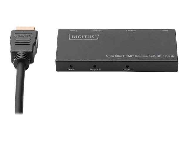 DIGITUS DS45322 Ultra Slim HDMI Splitter 1x2 4K60Hz HDR HDCP 22 18 Gbps Micro USB Power