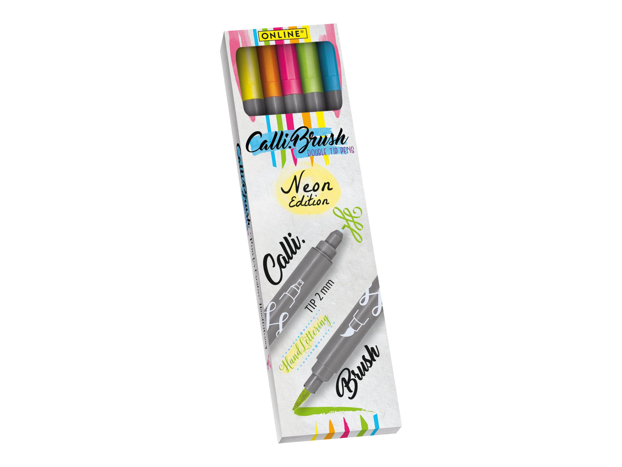 ONLINE CalliBrush Double Neon BrushPens farbsortiert, 5 St