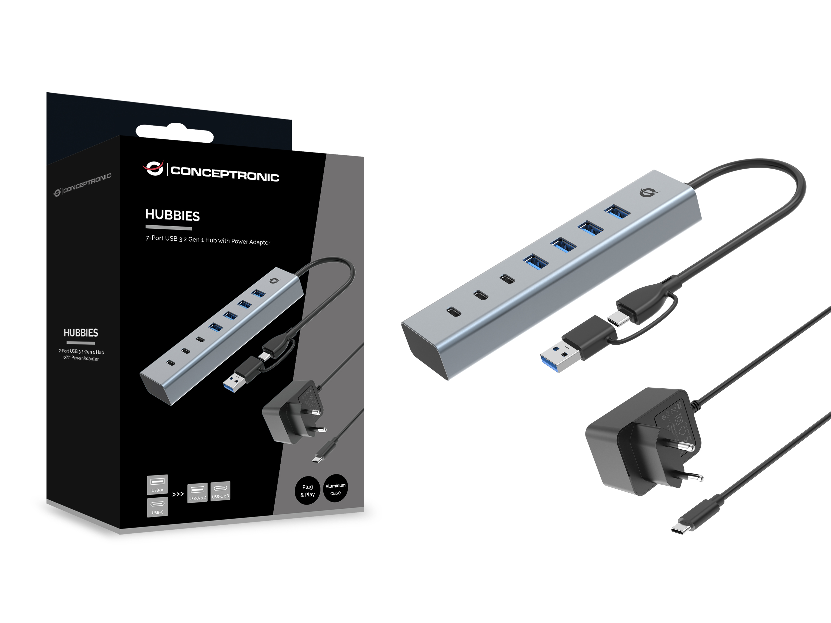 CONCEPTRONIC 7Port Hub USBA30C Adap4xA30mNetz gr