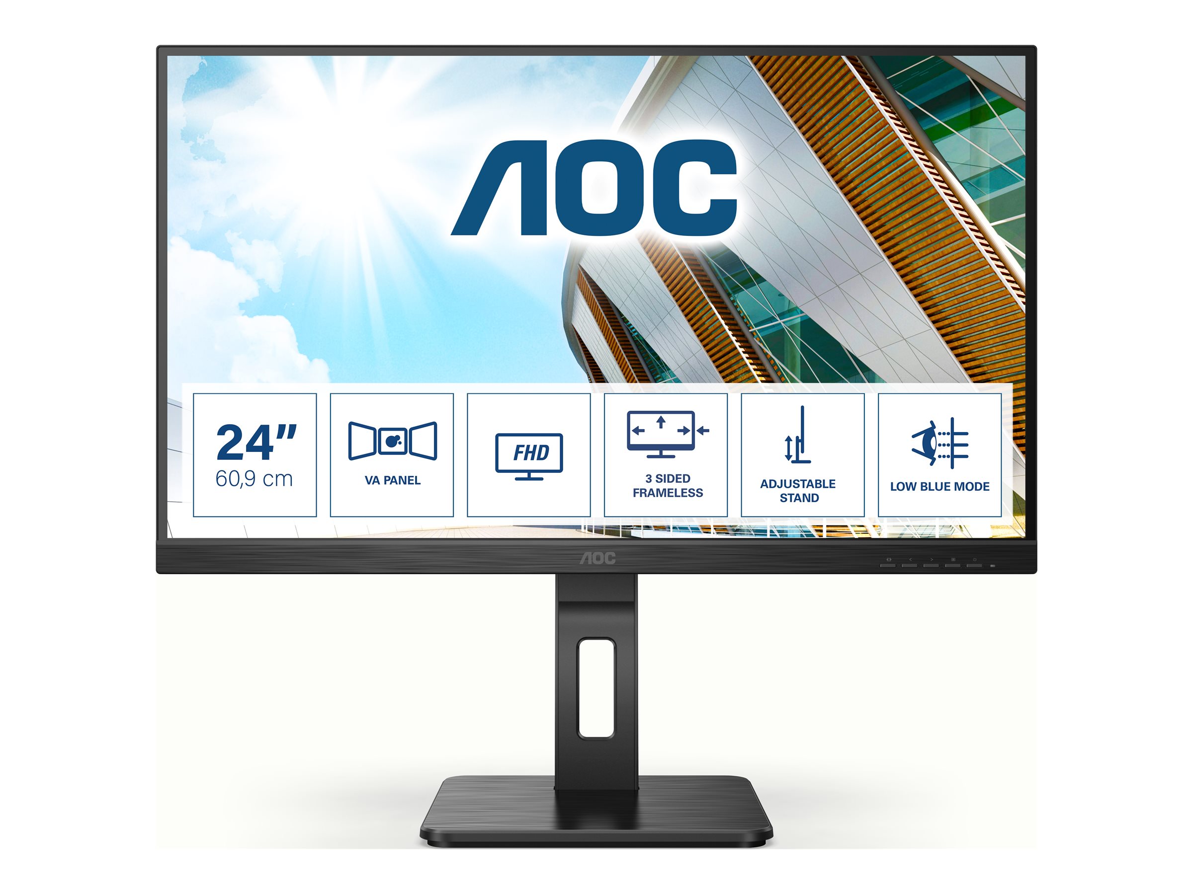 61cm24 1920x1080 AOC Proline 24P2QM 169 FHD 75Hz 4ms HDMI DVI DP VGA Speaker Pivot Black